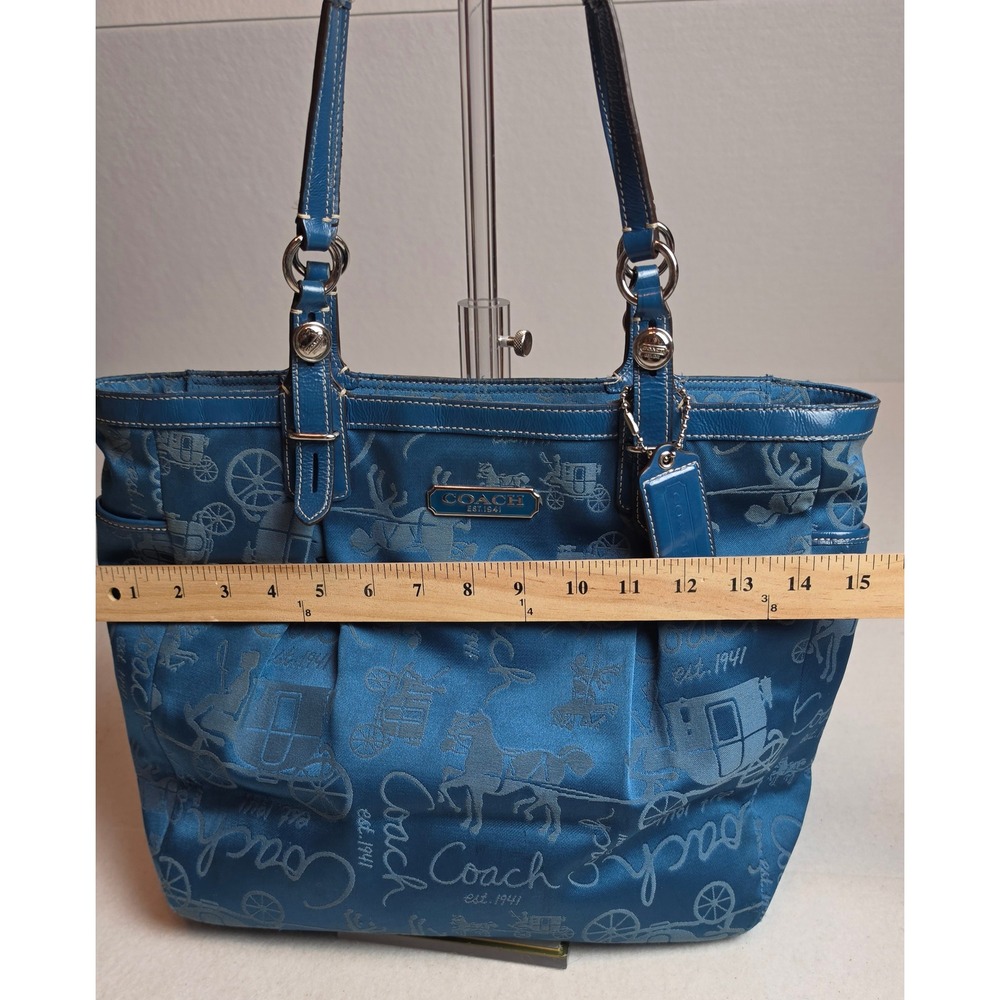 Coach Horse and Carriage Print Tote Bag Blue Jacquard Y2K Vintage F15157 - Picture 16 of 16